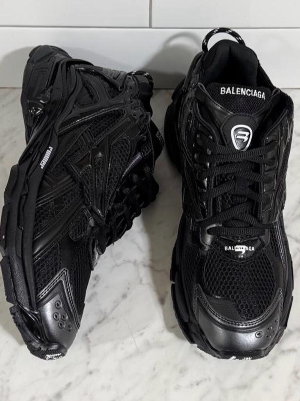 Balenciaga Black Men's Layered Mesh & Leather Runner Sneakers